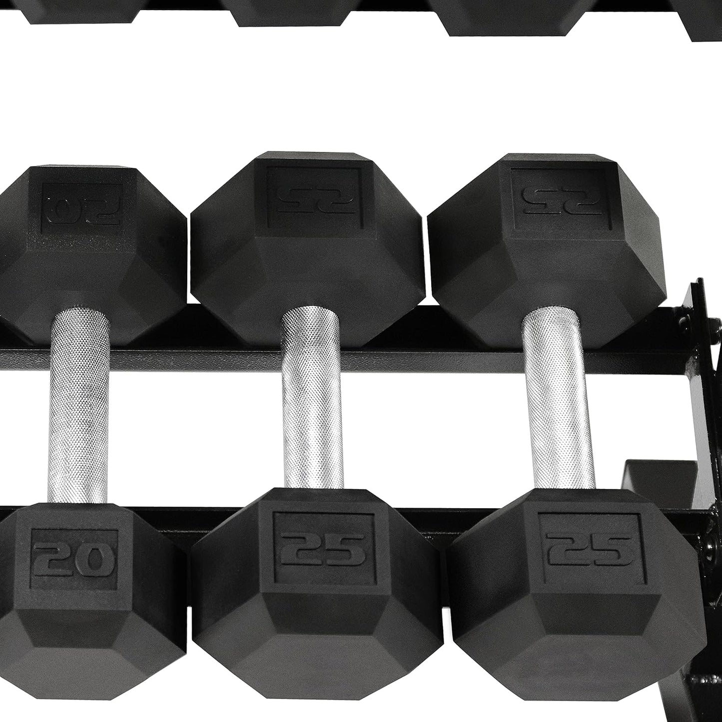 Rubber Coated Hex Dumbbell Set (5-25 lbs) with Two-Tier Storage Rack - Non-Slip Design for Muscle Toning, Strength Training, and Weight Management - Various Options Available