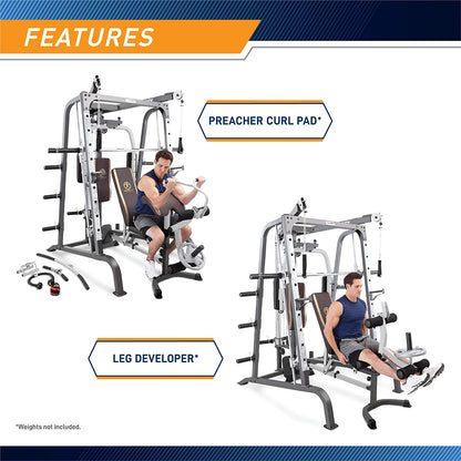 Smith Cage Full Body Strength Training Home Gym System with Leg Developer, Press Bar, PEC Deck, and Squat Rack