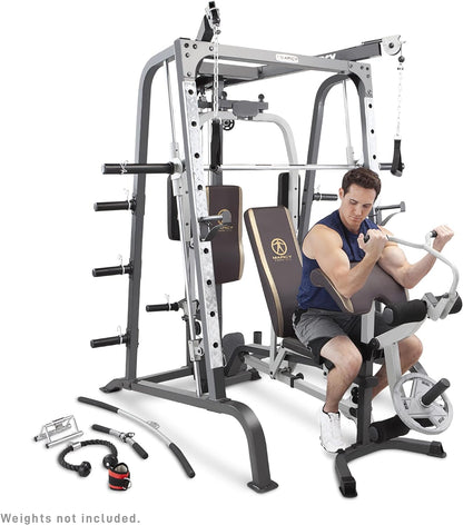 Smith Cage Full Body Strength Training Home Gym System with Leg Developer, Press Bar, PEC Deck, and Squat Rack