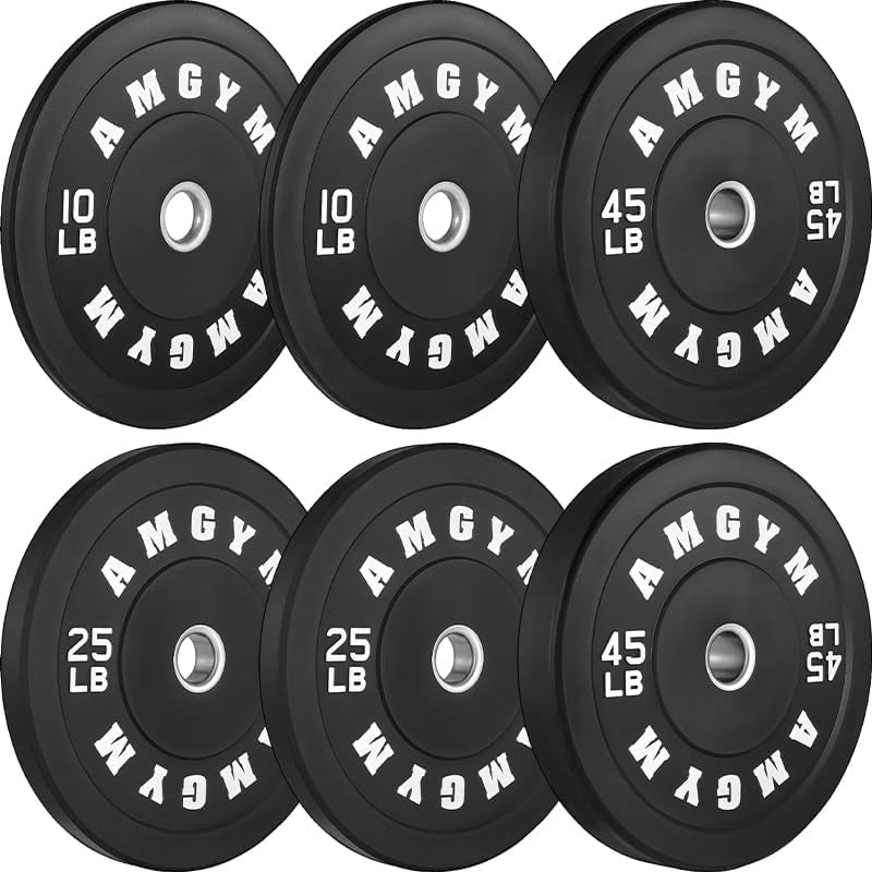 Rubber Coated Steel Bumper Weight Plates Set for Strength Training and Weight Lifting - 10 to 500 lbs - 2 Inch Barbell Compatible for Home Gym