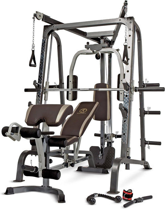 Smith Cage Full Body Strength Training Home Gym System with Leg Developer, Press Bar, PEC Deck, and Squat Rack