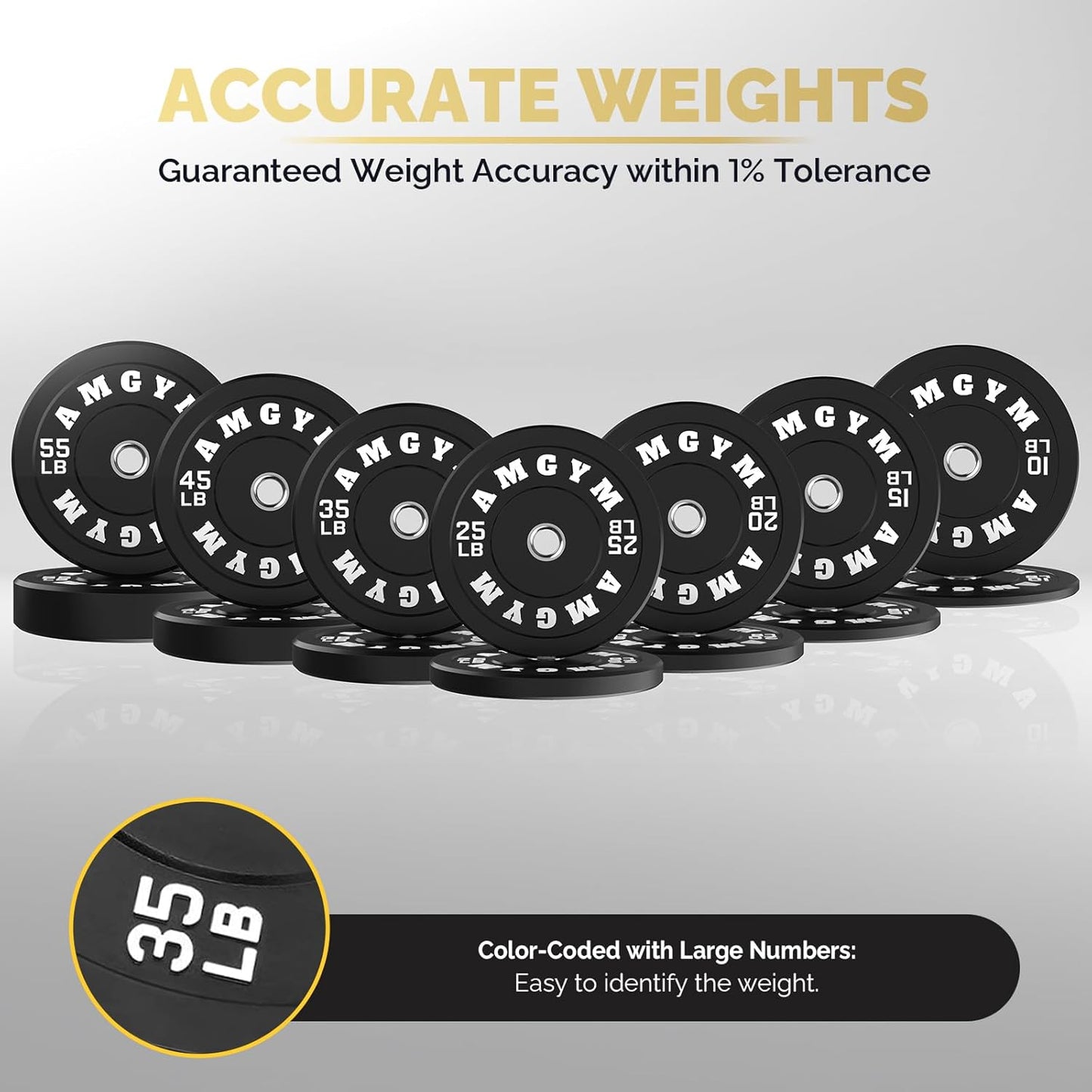 Rubber Coated Steel Bumper Weight Plates Set for Strength Training and Weight Lifting - 10 to 500 lbs - 2 Inch Barbell Compatible for Home Gym